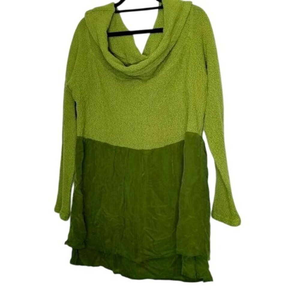 CMC Color Me Cotton NWT Sweater Tunic Top Cowl Neck Multimedia Green Lagenlook M